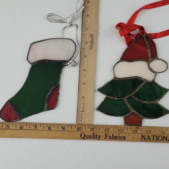 Christmas Stained Glass Suncatchers Lot of 6 Santa Snowman Stocking Tree Bell - Picture 9 of 10